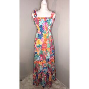 Flying Tomato Medium Tropical Maxi Dress Colorful Floral Vacation Resort